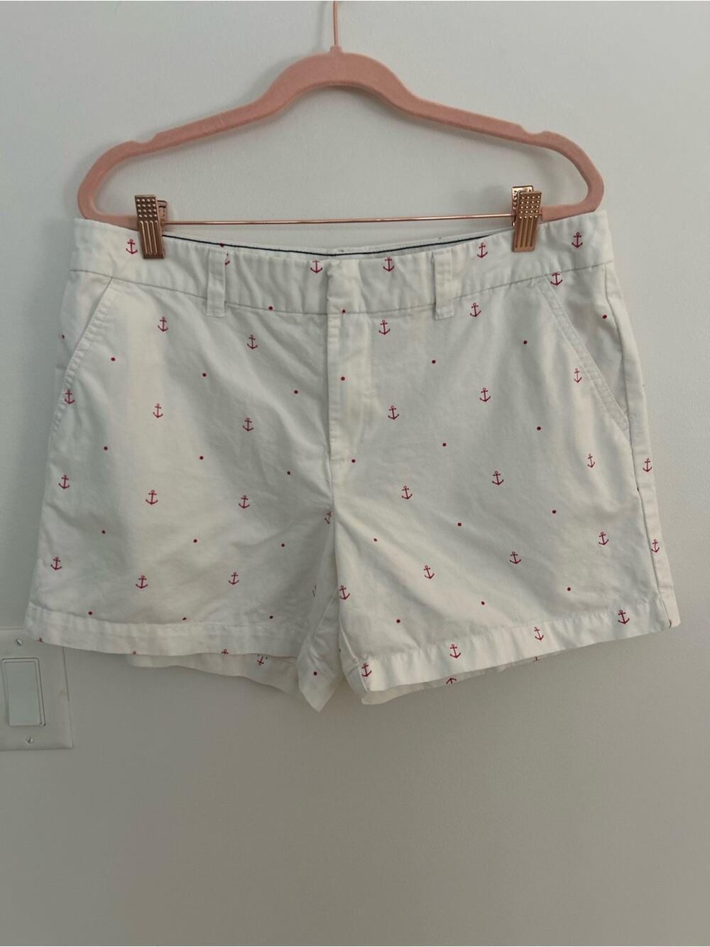 Tommy Hilfiger Women’s White Anchor Print Chino Shorts Size 12 Cotton Nautical